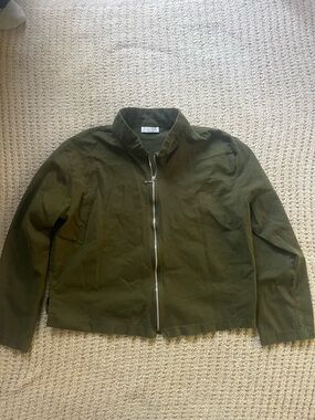 Maria Gabrielle Lightweight Olive Zip-Front Shirt Jacket